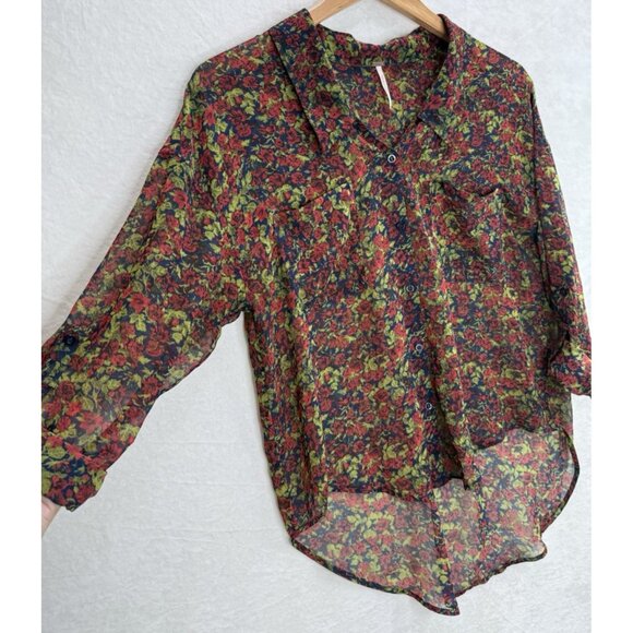 Free People Women's Floral Sheer Button Up Blouse Size XS - Picture 5 of 8